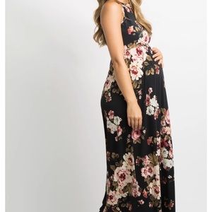 PinkBlush Black Floral Halter Maternity Dress
